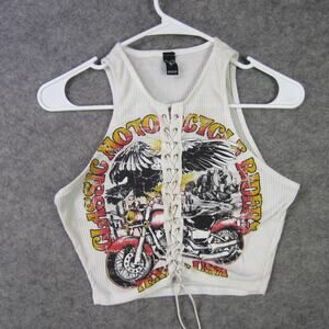 Windsor Crop Top Womens Small White Classic Motorcycle Rider Lace Up Eagle Biker